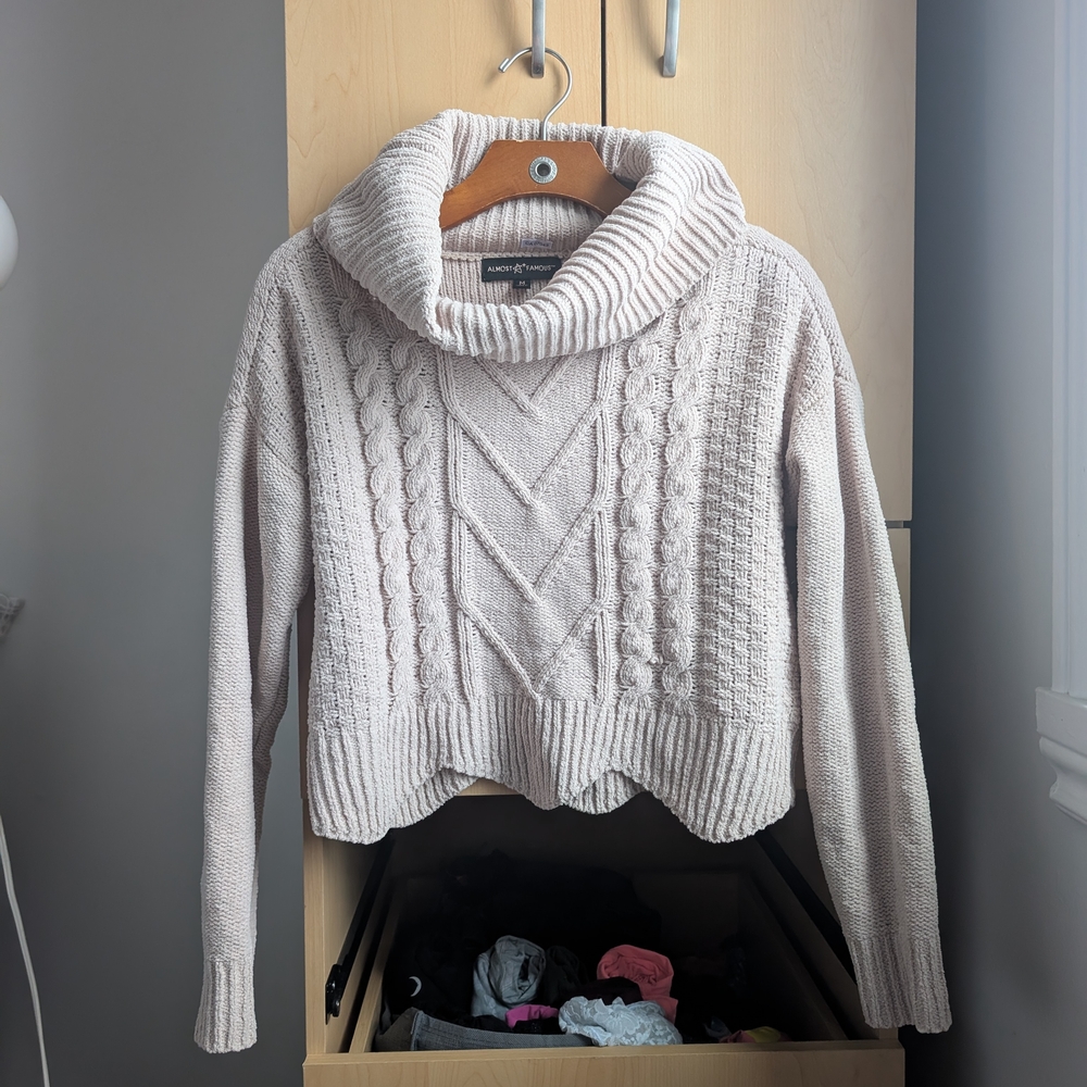 Almost Famous Light Beige Cowl Neck Sweater